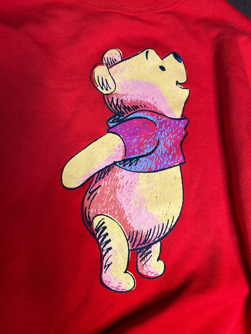 Disney Winnie The Pooh Red Printed Crewneck Sweater Womens Medium - Picture 2 of 5
